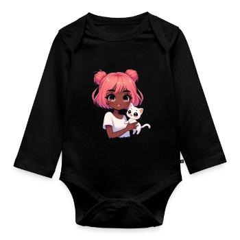 Anime African American Afro Anime Merch Stuff - Organic Longsleeve Baby Bodysuit - black - Front