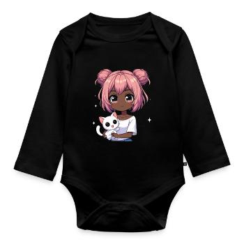Anime African American Afro Anime Merch Stuff - Organic Longsleeve Baby Bodysuit - black - Front
