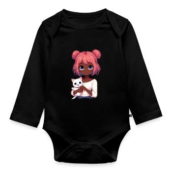 Anime African American Afro Anime Merch Stuff - Organic Longsleeve Baby Bodysuit - black - Front