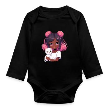 Anime African American Afro Anime Merch Stuff - Organic Longsleeve Baby Bodysuit - black - Front