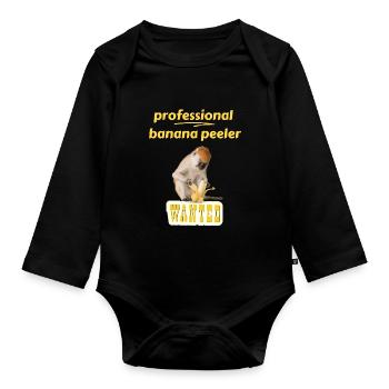 Professioneller Bananenschäler Lustiger Affe - Baby Bio-Langarm-Body - Schwarz - Vorne