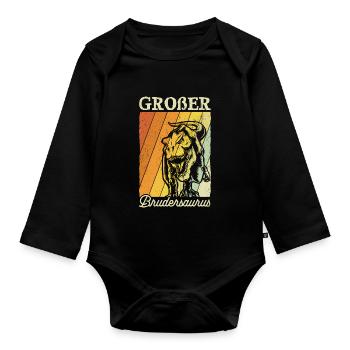 Großer Bruder Geschenk Brudersaurus T Rex Dino Bru - Baby Bio-Langarm-Body - Schwarz - Vorne