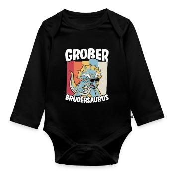 Großer Bruder Geschenk Brudersaurus T Rex Dino Bru - Baby Bio-Langarm-Body - Schwarz - Vorne