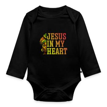 African American Christ Jesus Black Women - Organic Longsleeve Baby Bodysuit - black - Front