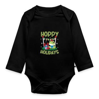 Hoppy Holidays - Weihnachten Frosch - Baby Bio-Langarm-Body - Schwarz - Vorne
