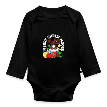 Merry Christ-moose - Christmas Moose - Organic Longsleeve Baby Bodysuit - black - Front