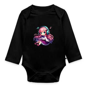 Kawaii Chibi Anime Girl Anime Merch Japanese - Organic Longsleeve Baby Bodysuit - black - Front