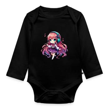 Kawaii Chibi Anime Girl Anime Merch Japanese - Organic Longsleeve Baby Bodysuit - black - Front