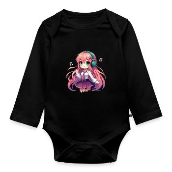Kawaii Chibi Anime Girl Anime Merch Japanese - Organic Longsleeve Baby Bodysuit - black - Front