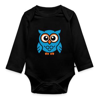 chouette - Body Bébé bio manches longues - noir - Devant