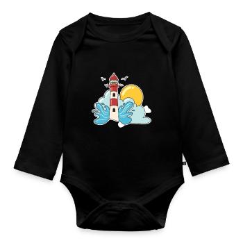 Retro Lighthouse - Organic Longsleeve Baby Bodysuit - black - Front