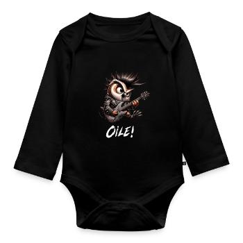 Punker Owl - Oile - Oi Punk - Organic Longsleeve Baby Bodysuit - black - Front