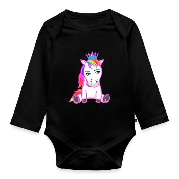 Einhorn Einhörner Fabelwesen Fabeltiere Kind - Baby Bio-Langarm-Body - Schwarz - Vorne