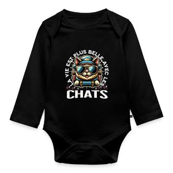 Amoureux des chats-Humour chat-drole chat - Body Bébé bio manches longues - noir - Devant