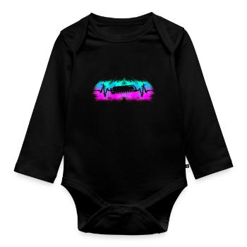 Harmonica player musician heartbeat - Organic Longsleeve Baby Bodysuit - black - Front