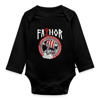 Papa Vathor Nordisches Wikinger Schiff Design - Baby Bio-Langarm-Body - Schwarz - Vorne