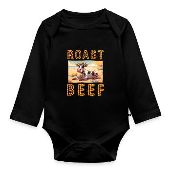 Rôti de bœuf Vache Vacances Plage Bain de soleil Rôti de bœuf - Body Bébé bio manches longues - noir - Devant