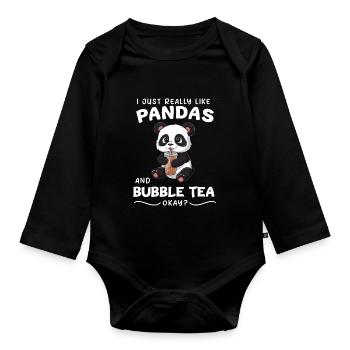 Panda Panda Bear Funny - Organic Longsleeve Baby Bodysuit - black - Front
