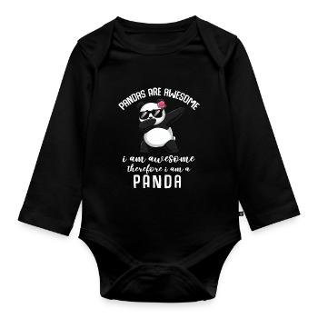 Panda Panda Bear Funny - Organic Longsleeve Baby Bodysuit - black - Front