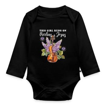 Violine Geige - Baby Bio-Langarm-Body - Schwarz - Vorne