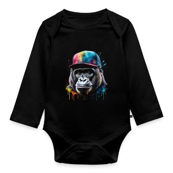 Casquette Gorilla Snapback Monkey Cool Animal Design Print - Body Bébé bio manches longues - noir - Devant