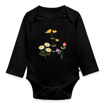 Fleurs Blumen - Body Bébé bio manches longues - noir - Devant