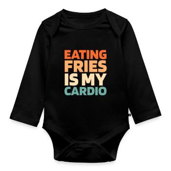 Pommes Frittes Fritten Funny Cardio Quote - Baby Bio-Langarm-Body - Schwarz - Vorne