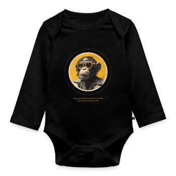 Monkey Sunglasses Cool Saying - Organic Longsleeve Baby Bodysuit - black - Front