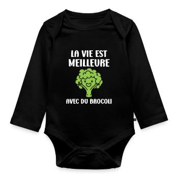 humour brocoli - Body Bébé bio manches longues - noir - Devant