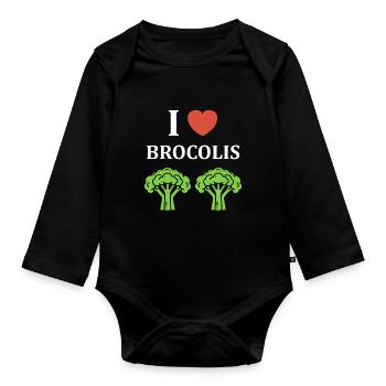 humour brocoli - Body Bébé bio manches longues - noir - Devant