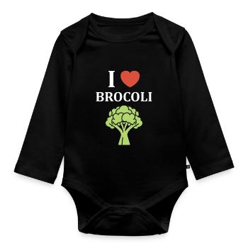 humour brocoli - Body Bébé bio manches longues - noir - Devant