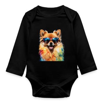 Pomeranian Pomeranian Sunglasses Dog Print - Organic Longsleeve Baby Bodysuit - black - Front