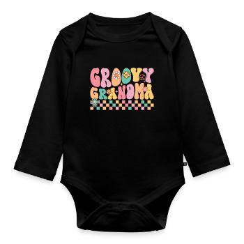 Groovy Grand-mère Rétro Arrière-Grand-mère Drôle - Body Bébé bio manches longues - noir - Devant