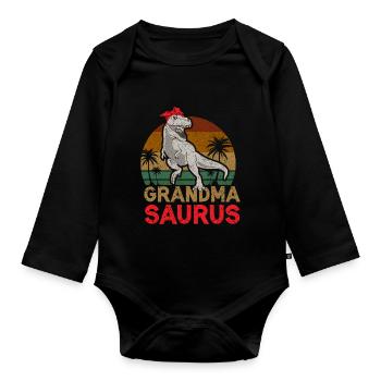 Omasaurus T Rex Dinosaurier Oma Nana - Baby Bio-Langarm-Body - Schwarz - Vorne