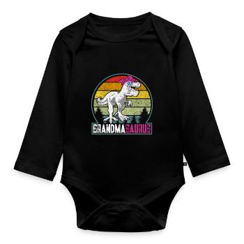 Omasaurus T Rex Dinosaurier Oma Nana - Baby Bio-Langarm-Body - Schwarz - Vorne