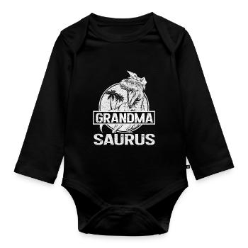 Omasaurus T Rex Dinosaurier Oma Nana - Baby Bio-Langarm-Body - Schwarz - Vorne
