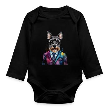 Miniature Schnauzer Costume Chien Drôle Animal Design Imprimer - Body Bébé bio manches longues - noir - Devant