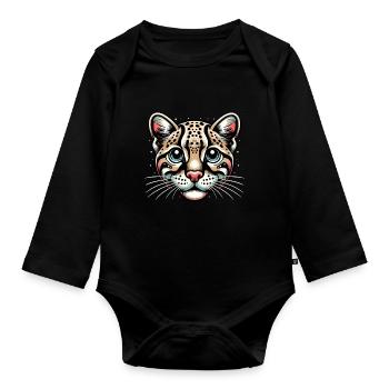 Ozelot Wild Cat Exotic Pets Jungle Big Cat - Baby Bio-Langarm-Body - Schwarz - Vorne
