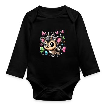 Cute Pudu Deer South America Cartoon Deer - Organic Longsleeve Baby Bodysuit - black - Front