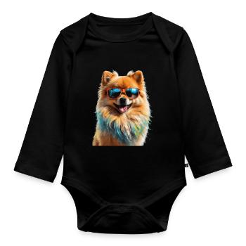 Pomeranian Pomeranian Sunglasses Dog Print - Organic Longsleeve Baby Bodysuit - black - Front