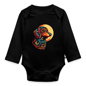 Dackel Dachshund Moon Phases - Organic Longsleeve Baby Bodysuit - black - Front