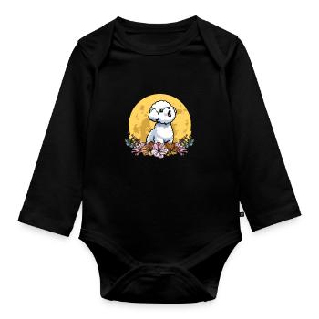 Bichon Frize Wild Floral Moon - Organic Longsleeve Baby Bodysuit - black - Front
