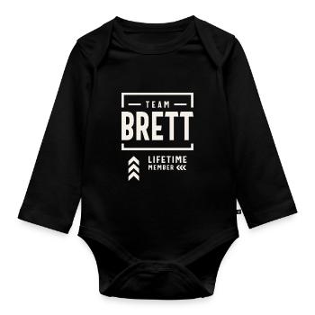 Team Brett Lebenslanges Mitglied Lustiger Name Brett - Baby Bio-Langarm-Body - Schwarz - Vorne