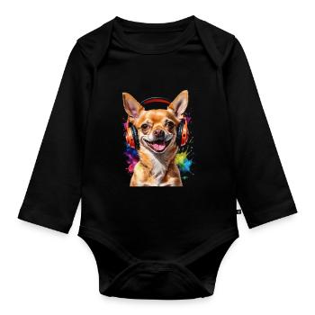 Chihuahua Casque Chien Drôle Animal Design Imprimer - Body Bébé bio manches longues - noir - Devant
