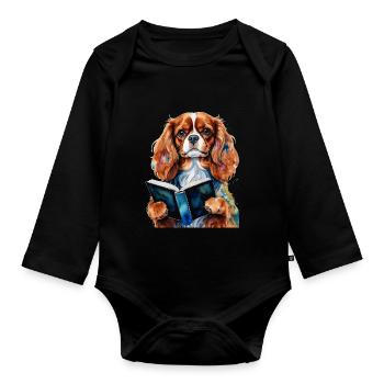 Cavalier King Charles Spaniel Lecture Livre Chien - Body Bébé bio manches longues - noir - Devant