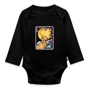 Golden Retriever Japan Cherry Blossom Moon - Baby Bio-Langarm-Body - Schwarz - Vorne