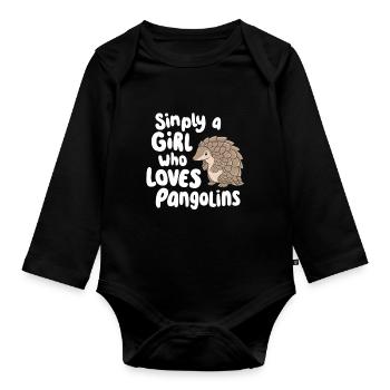 Simplement une fille qui aime les pangolins Drôle d’animaux sauvages - Body Bébé bio manches longues - noir - Devant