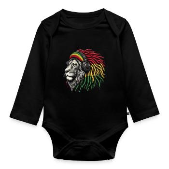 Lion jamaïcain Reggae Root Lion Judah Rasta - Body Bébé bio manches longues - noir - Devant