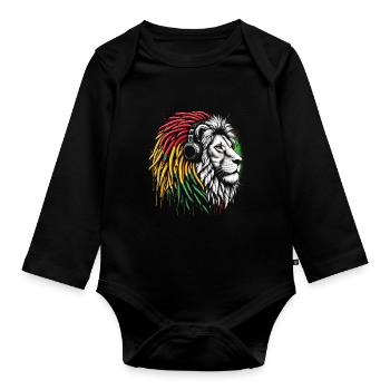 Jamaikanische Löwe Reggae Wurzel Löwe Juda Rasta - Baby Bio-Langarm-Body - Schwarz - Vorne
