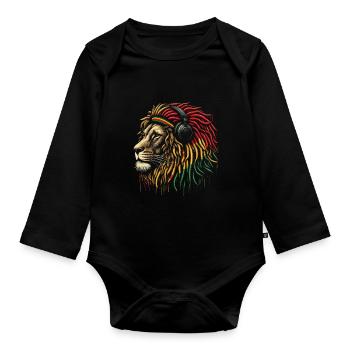 Jamaican Lion Reggae Root Lion Judah Rasta - Organic Longsleeve Baby Bodysuit - black - Front